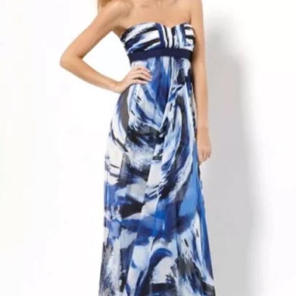 BCBGMaxAzria Cobalt Combo Draped Maxi Dress Size 2 - Picture 3 of 16